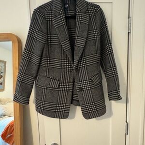 Gap Women's Black and White Wool Plaid Blazer